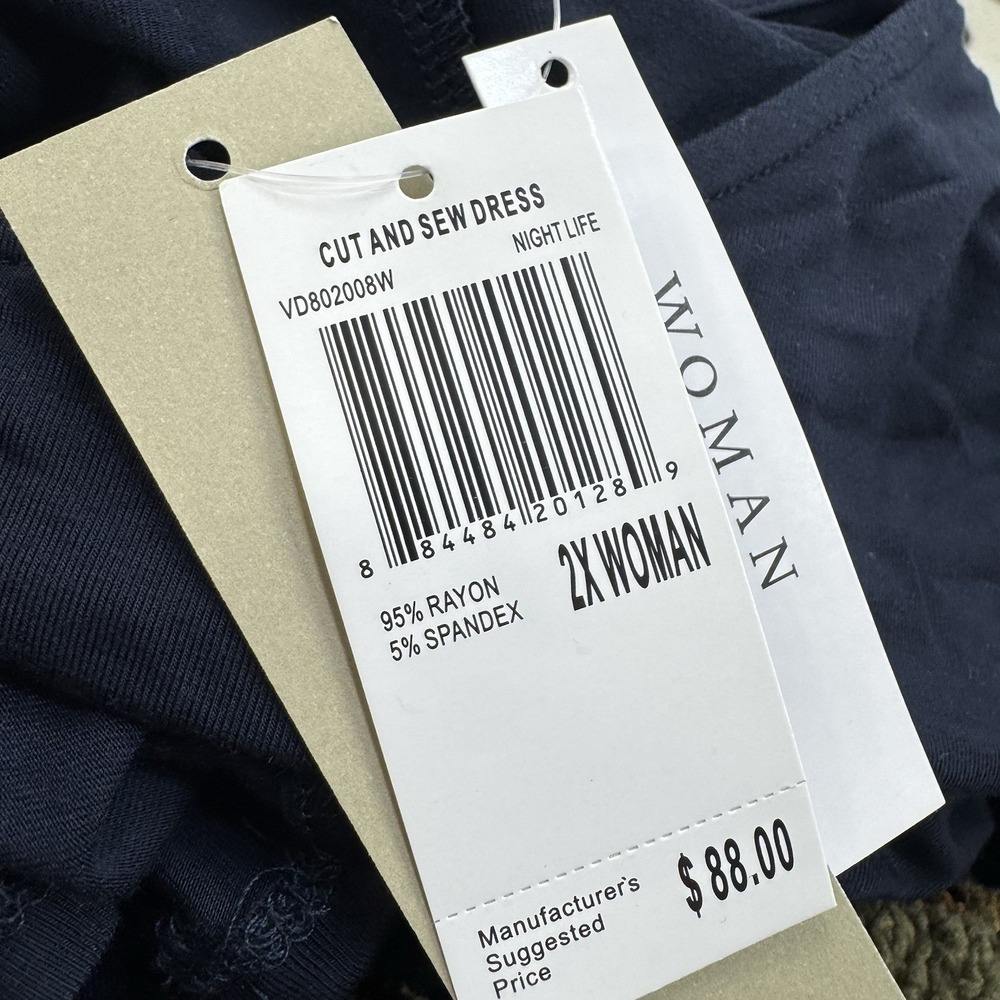 NEW $88 Joan Vass Plus Size 2X Stretch Jersey Knit Swing Dress Blue Flowey - Picture 2 of 9